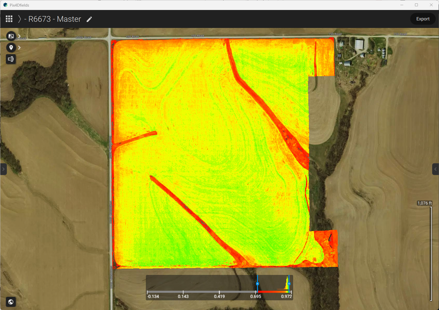 NDVI Map from a drone crop scouting mission using multispectral cameras