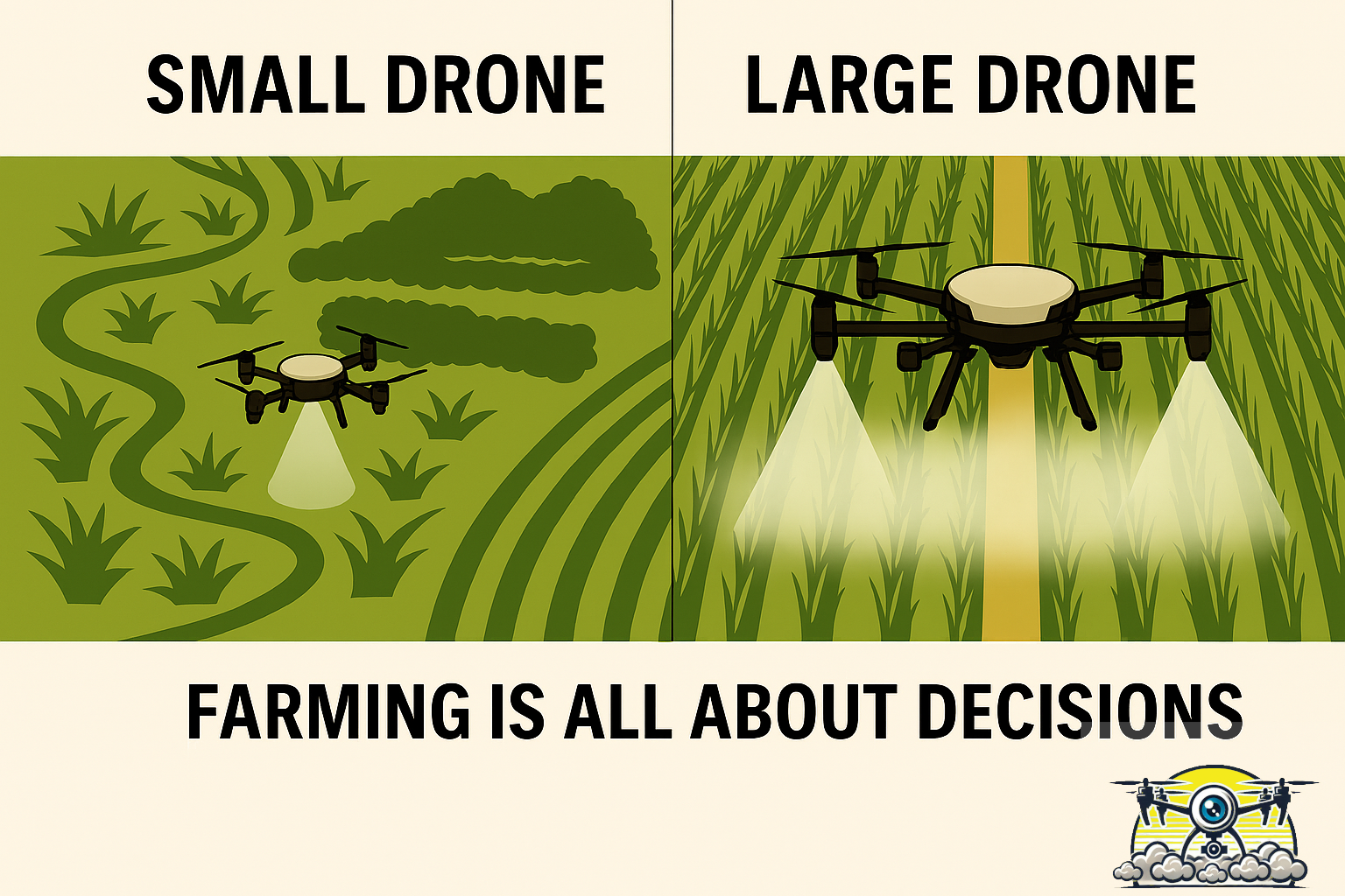 Farming is about decisions including the size and type of spray drone